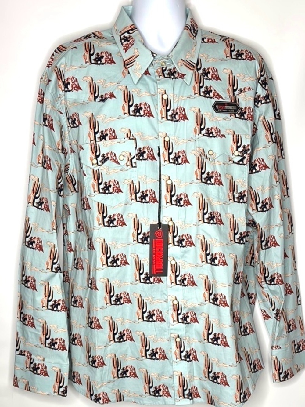 Rock & Roll Denim Blue and Brown Casual Snap Button Down Shirt XXL
